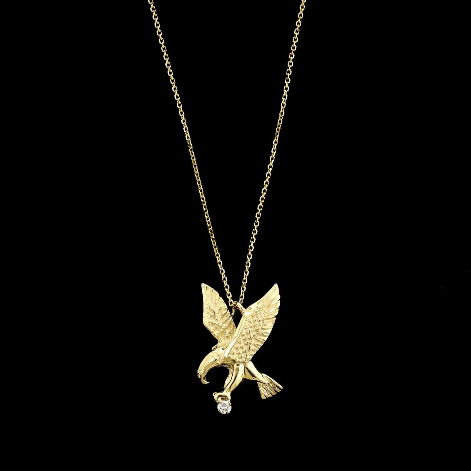 14K Yellow Gold Estate Diamond Eagle Pendant Necklace