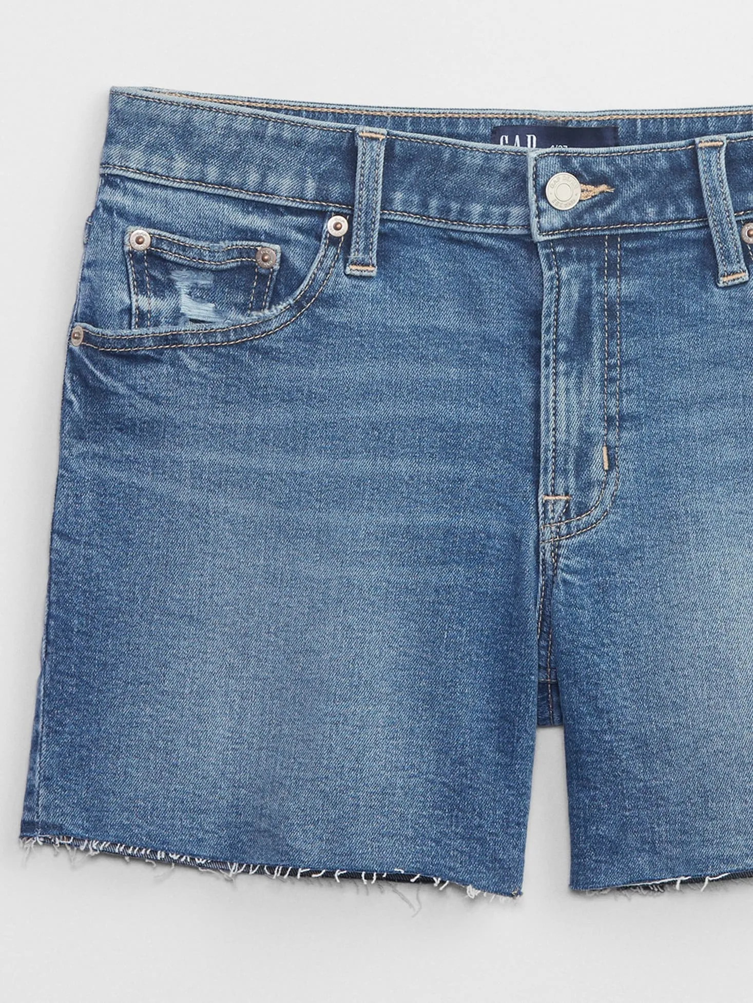 5" Mid Rise Distressed Denim Shorts with Washwell