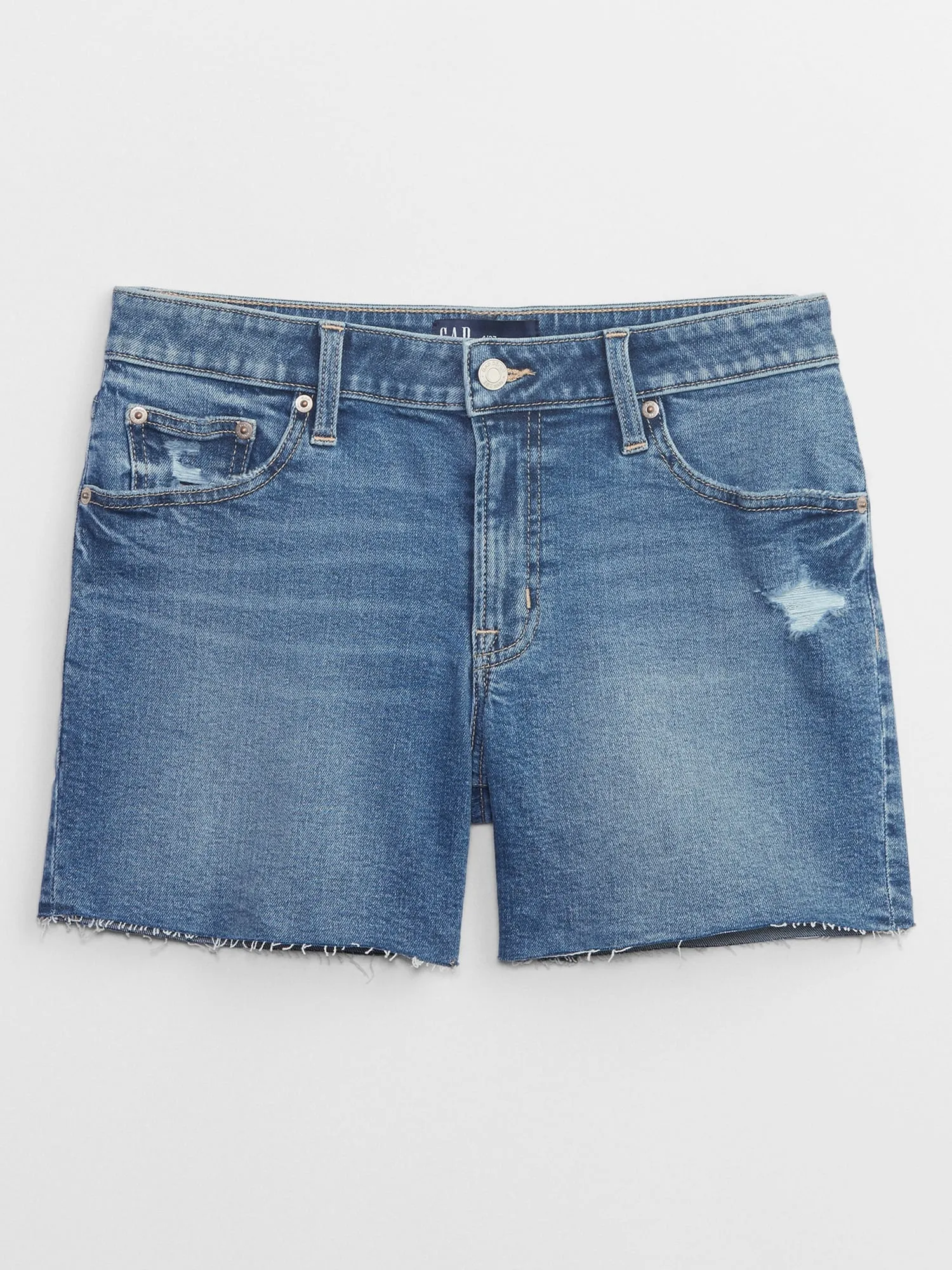 5" Mid Rise Distressed Denim Shorts with Washwell