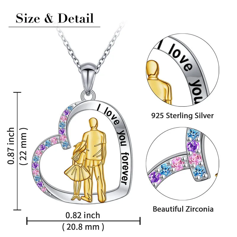 925 Sterling Silver Father Daughter Necklace Heart Pendant Necklace Father Daughter gifts for Women