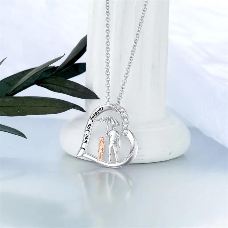 925 Sterling Silver Father Daughter Necklace Heart Pendant Necklace Father Daughter gifts for Women