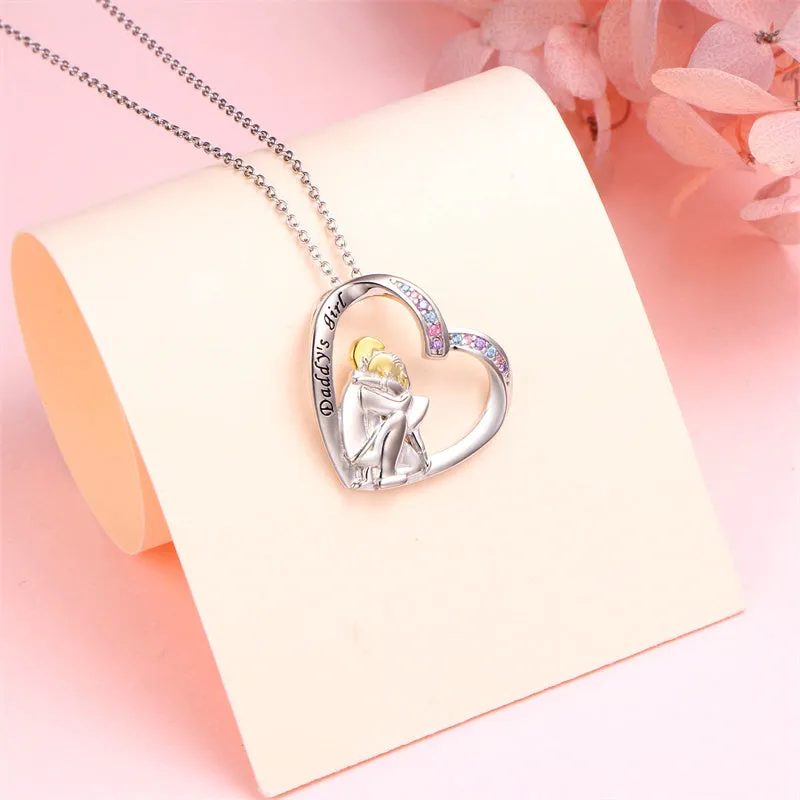 925 Sterling Silver Father Daughter Necklace Heart Pendant Necklace Father Daughter gifts for Women