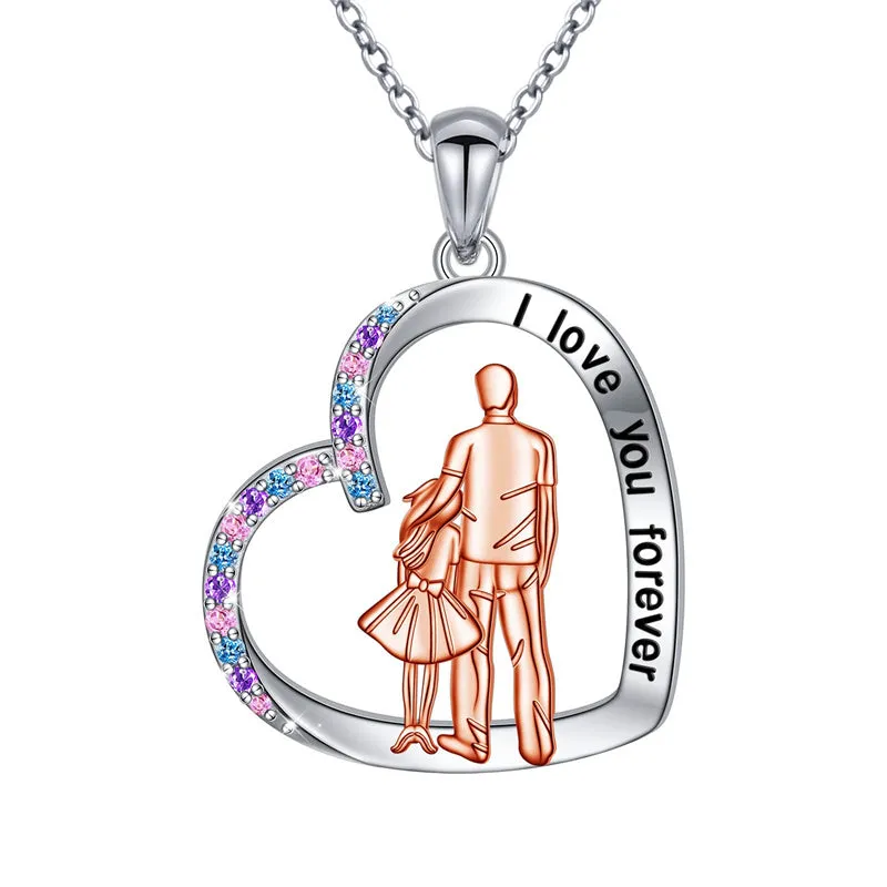 925 Sterling Silver Father Daughter Necklace Heart Pendant Necklace Father Daughter gifts for Women