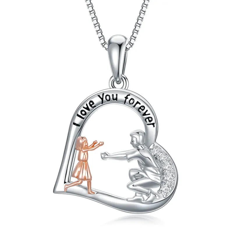 925 Sterling Silver Father Daughter Necklace Heart Pendant Necklace Father Daughter gifts for Women