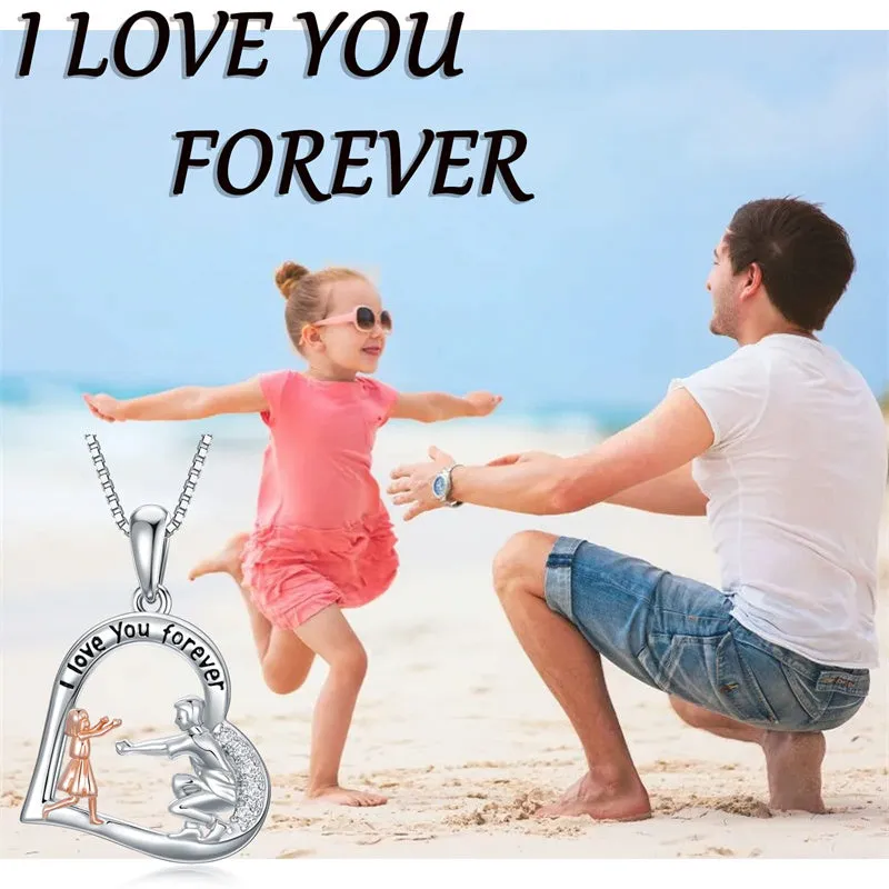 925 Sterling Silver Father Daughter Necklace Heart Pendant Necklace Father Daughter gifts for Women