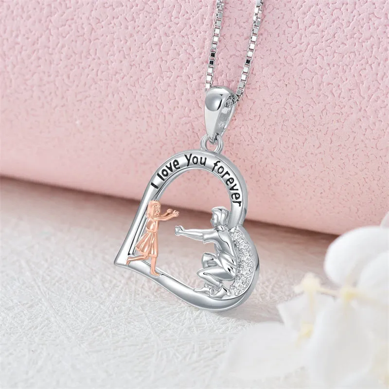 925 Sterling Silver Father Daughter Necklace Heart Pendant Necklace Father Daughter gifts for Women