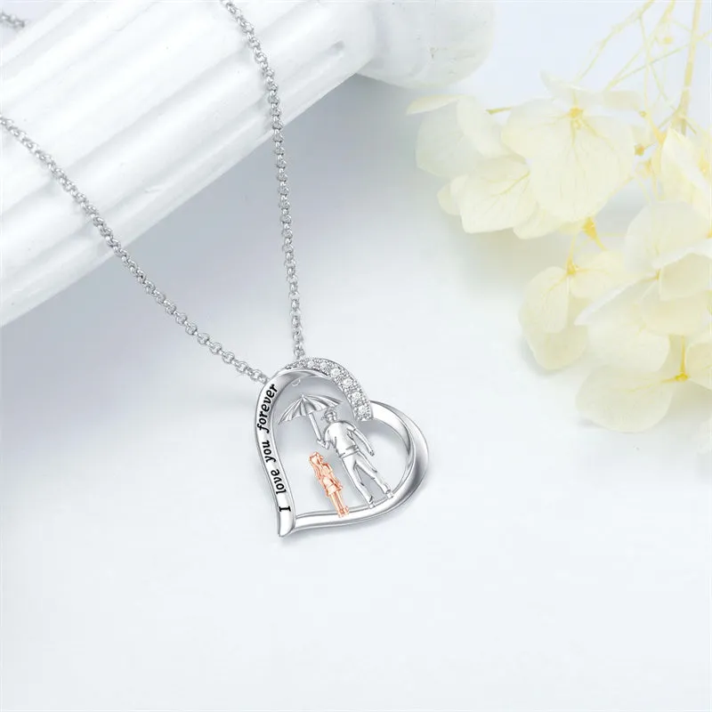 925 Sterling Silver Father Daughter Necklace Heart Pendant Necklace Father Daughter gifts for Women