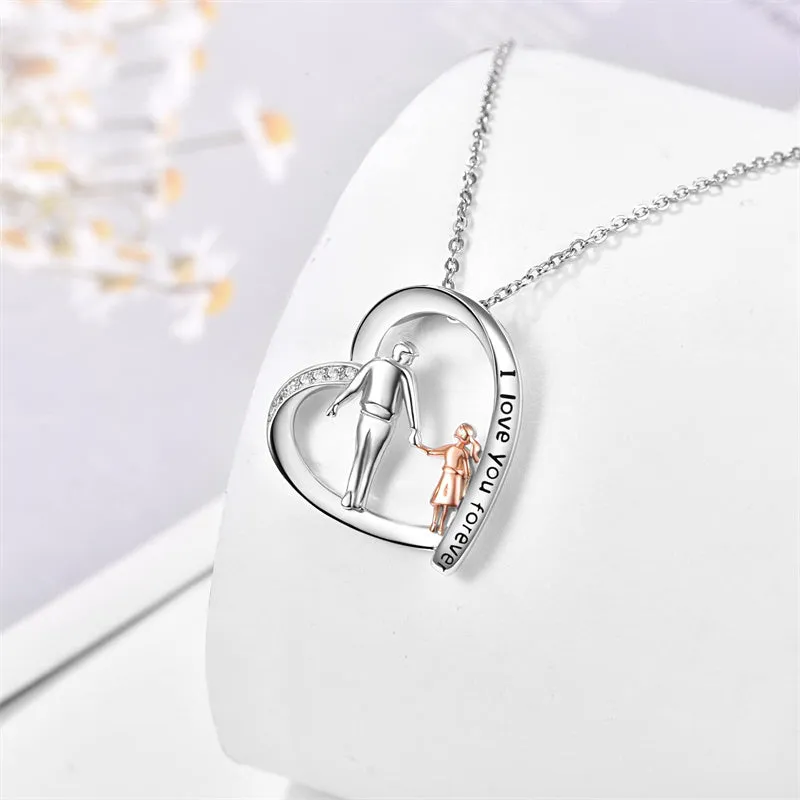 925 Sterling Silver Father Daughter Necklace Heart Pendant Necklace Father Daughter gifts for Women