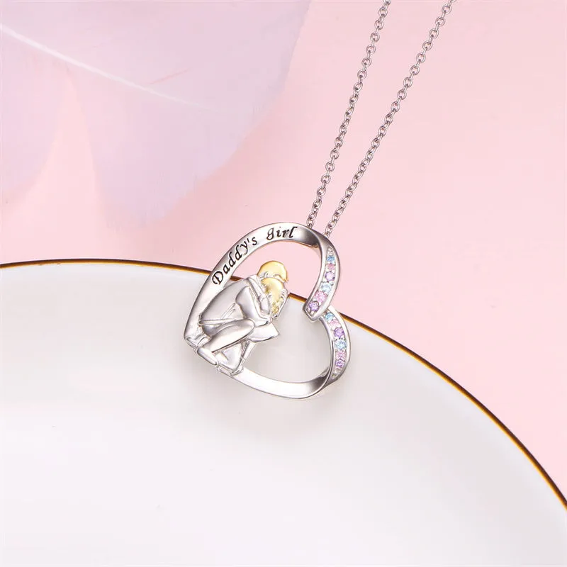 925 Sterling Silver Father Daughter Necklace Heart Pendant Necklace Father Daughter gifts for Women