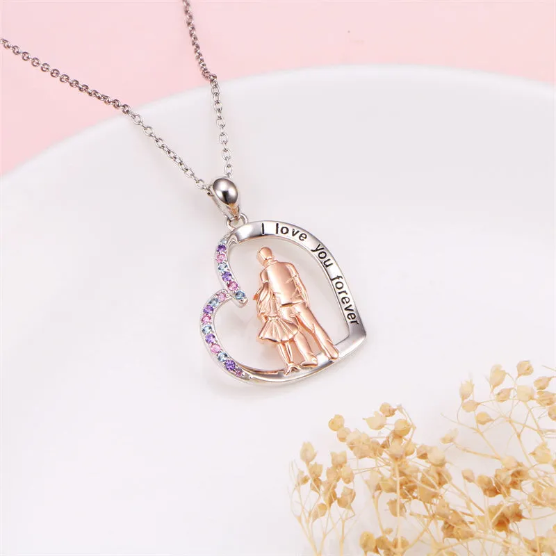 925 Sterling Silver Father Daughter Necklace Heart Pendant Necklace Father Daughter gifts for Women