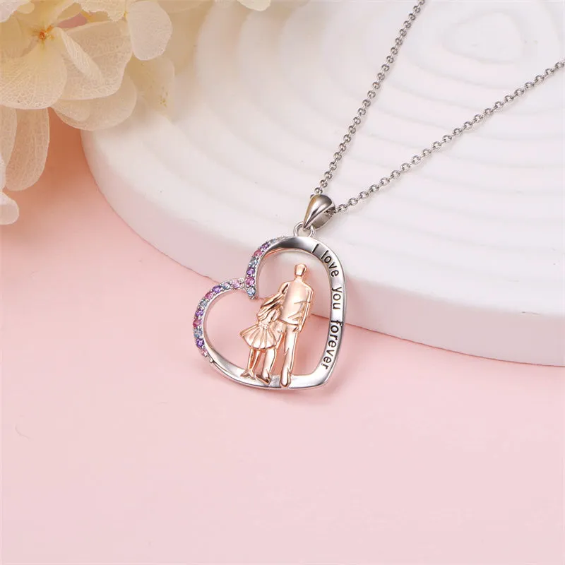 925 Sterling Silver Father Daughter Necklace Heart Pendant Necklace Father Daughter gifts for Women