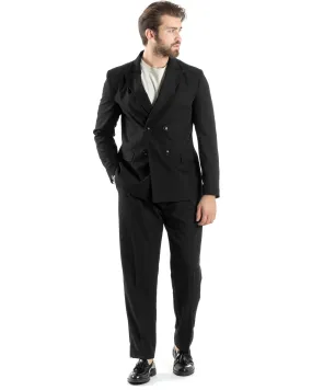 Abito Uomo Doppiopetto Vestito Oversize Completo Giacca Pantaloni Palazzo Fondo Largo Nero GIOSAL-AE1043A