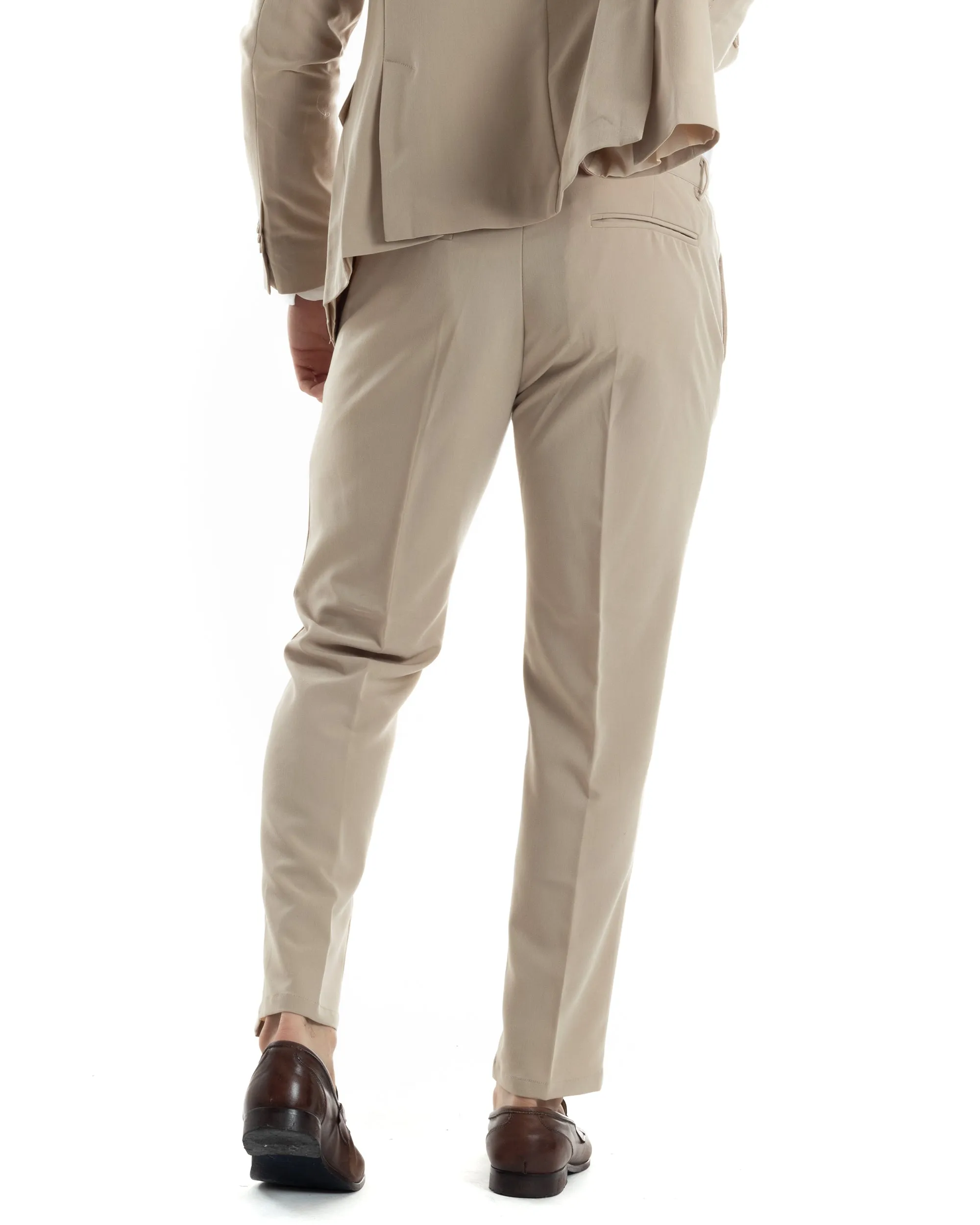 Abito Uomo Monopetto Vestito Completo Giacca Pantaloni Beige Tinta Unita Elegante Casual GIOSAL-AE1031A