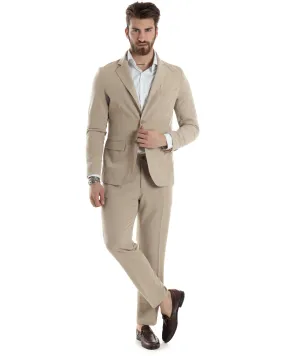 Abito Uomo Monopetto Vestito Completo Giacca Pantaloni Beige Tinta Unita Elegante Casual GIOSAL-AE1031A