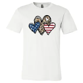 American Flag and Leopard Heart - White Tee