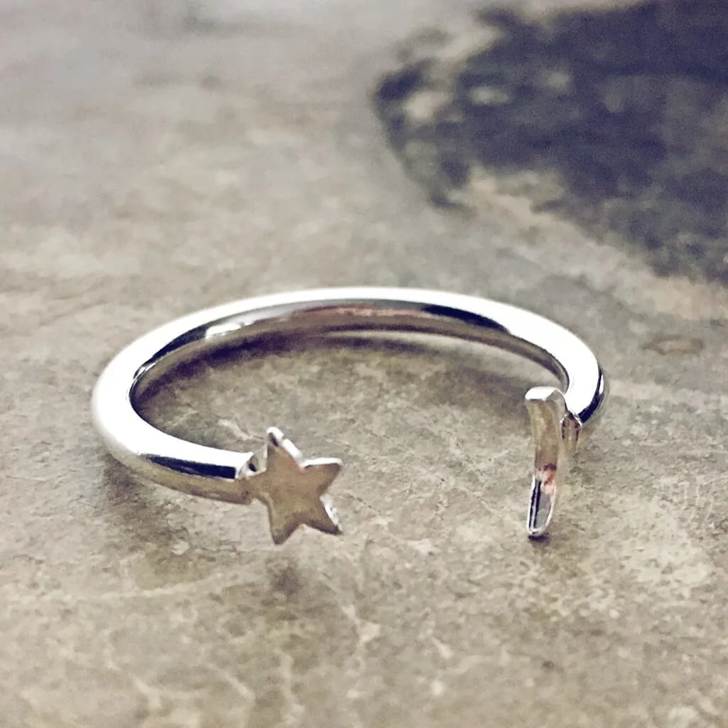 astral // sterling silver adjustable star and moon gap ring