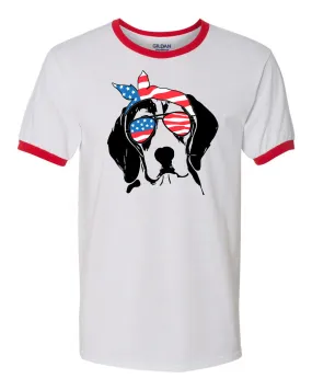 Beagle with Flag Bandana & Glasses Tee