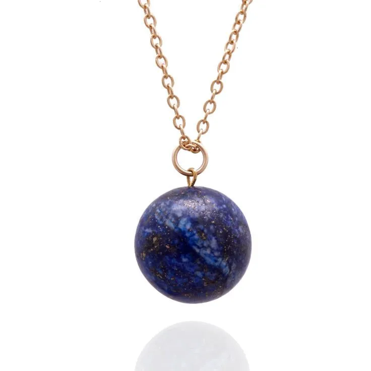 Blue Marble Ocean Blue Necklace and Earring Set with Lapis Lazuli Earth Symbol - Gold