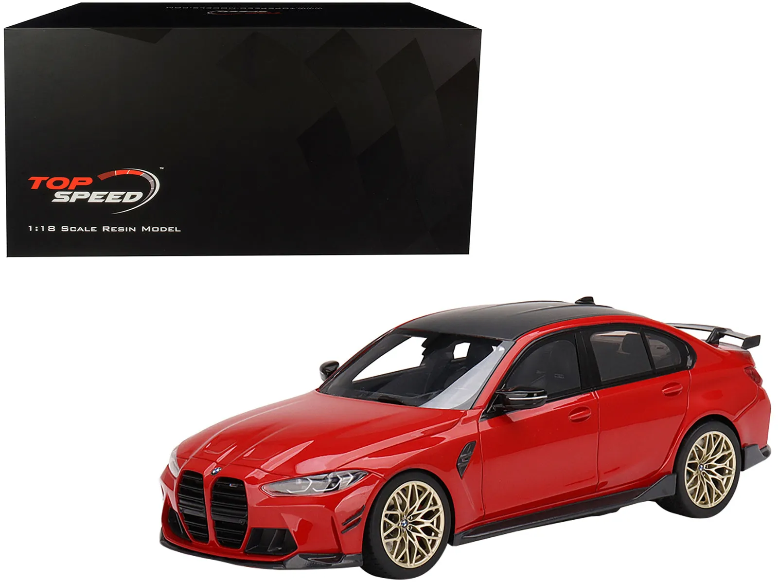 BMW M3 M-Performance (G80) Toronto Red Metallic with Carbon Top 1/18 Model Car by Top Speed