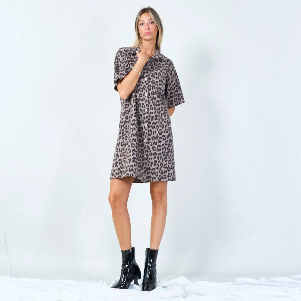 Chic leopard print button-up dress wholesale