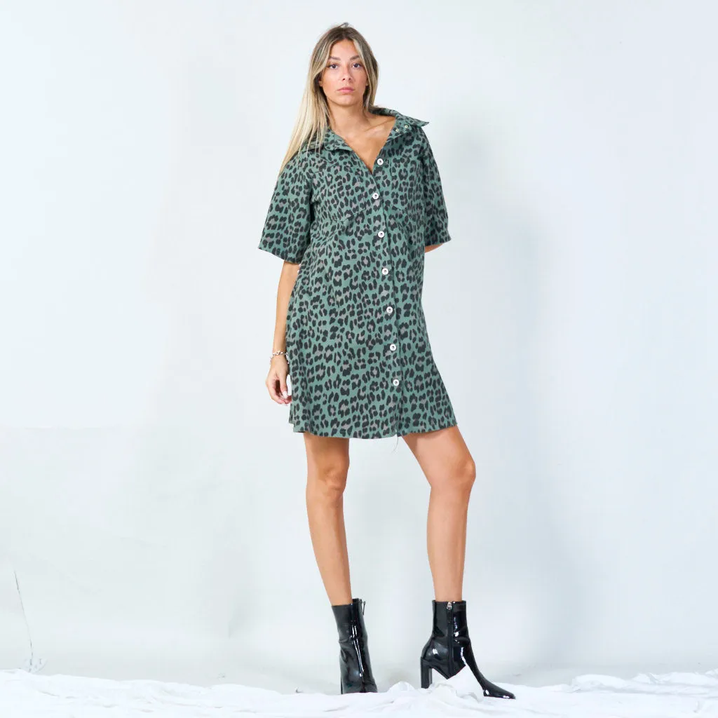 Chic leopard print button-up dress wholesale