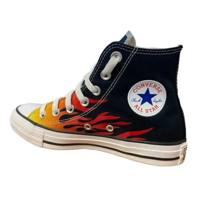 Converse high sneakers shoe with flame pattern Chuck Taylor All Star HI Classic 171130C black red yellow