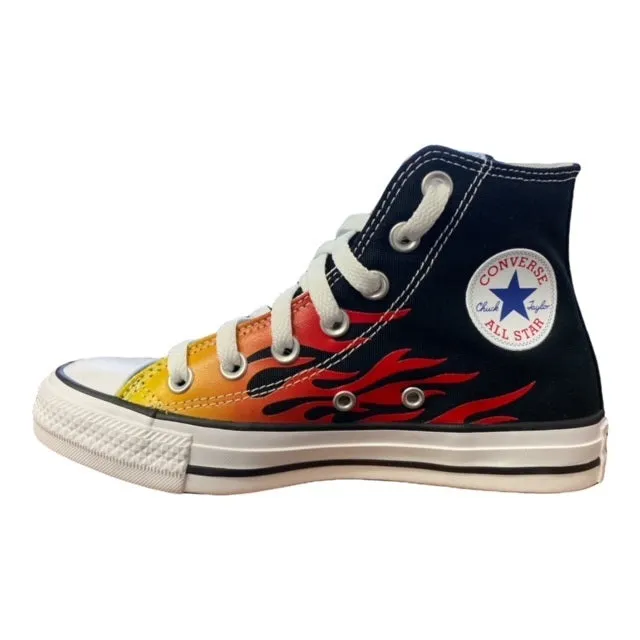 Converse high sneakers shoe with flame pattern Chuck Taylor All Star HI Classic 171130C black red yellow