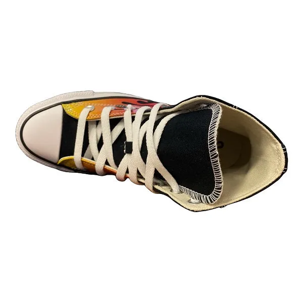 Converse high sneakers shoe with flame pattern Chuck Taylor All Star HI Classic 171130C black red yellow