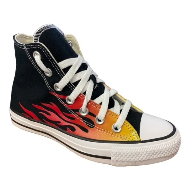 Converse high sneakers shoe with flame pattern Chuck Taylor All Star HI Classic 171130C black red yellow