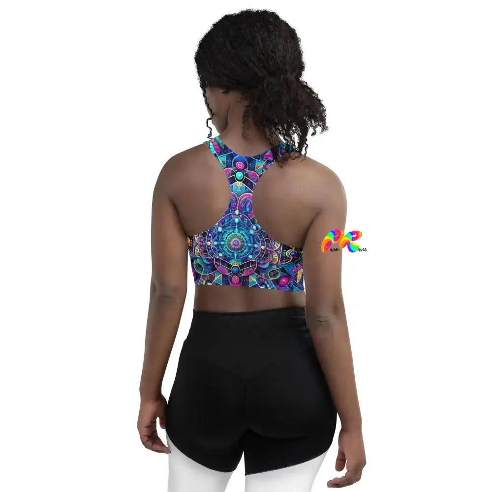 Cosmic Vortex Rave Longline Sports Bra