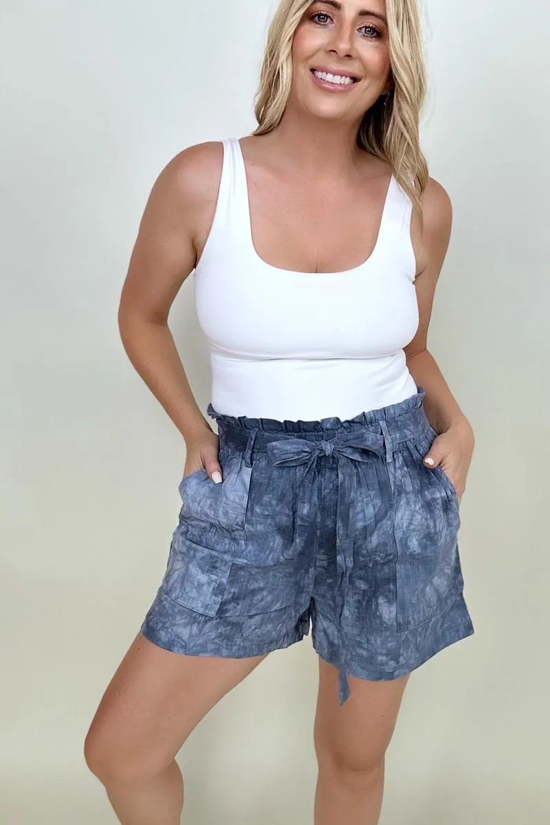 Cotton Bleu Tie Dye Casual Shorts With Belt