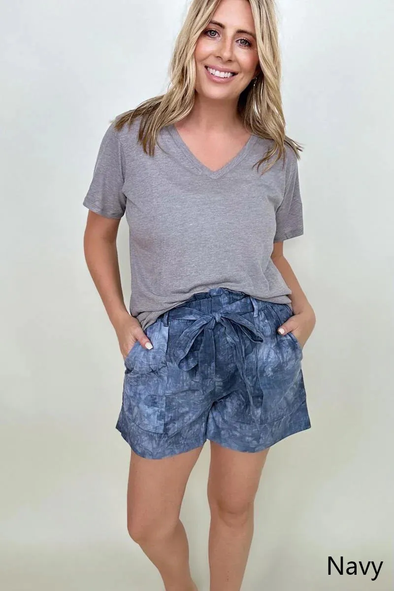 Cotton Bleu Tie Dye Casual Shorts With Belt