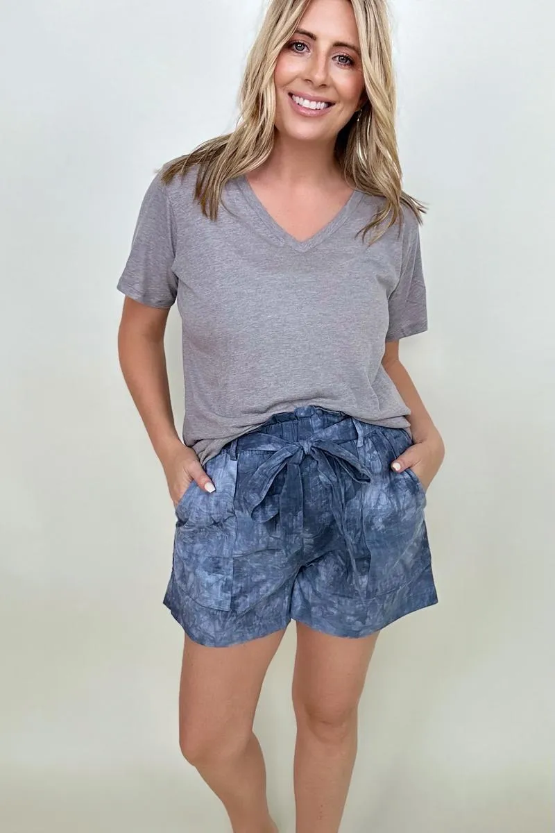 Cotton Bleu Tie Dye Casual Shorts With Belt