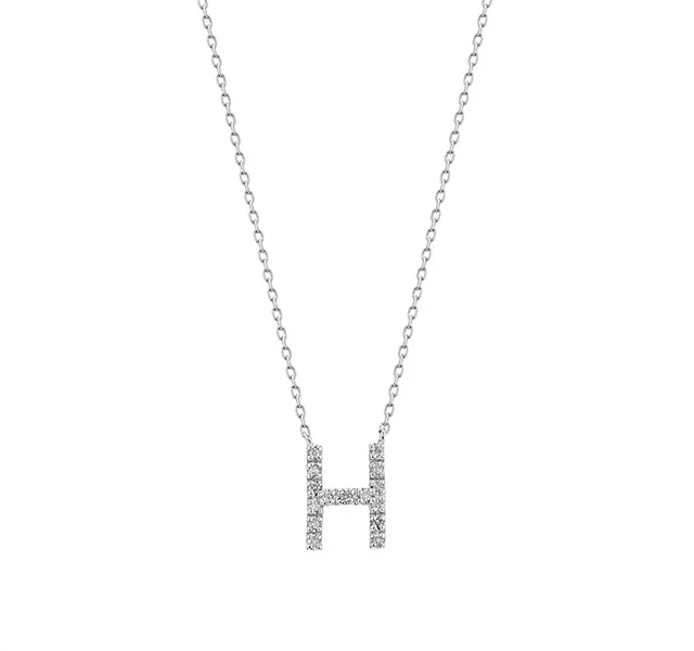 Diamond Letter H Necklace in Sterling Silver