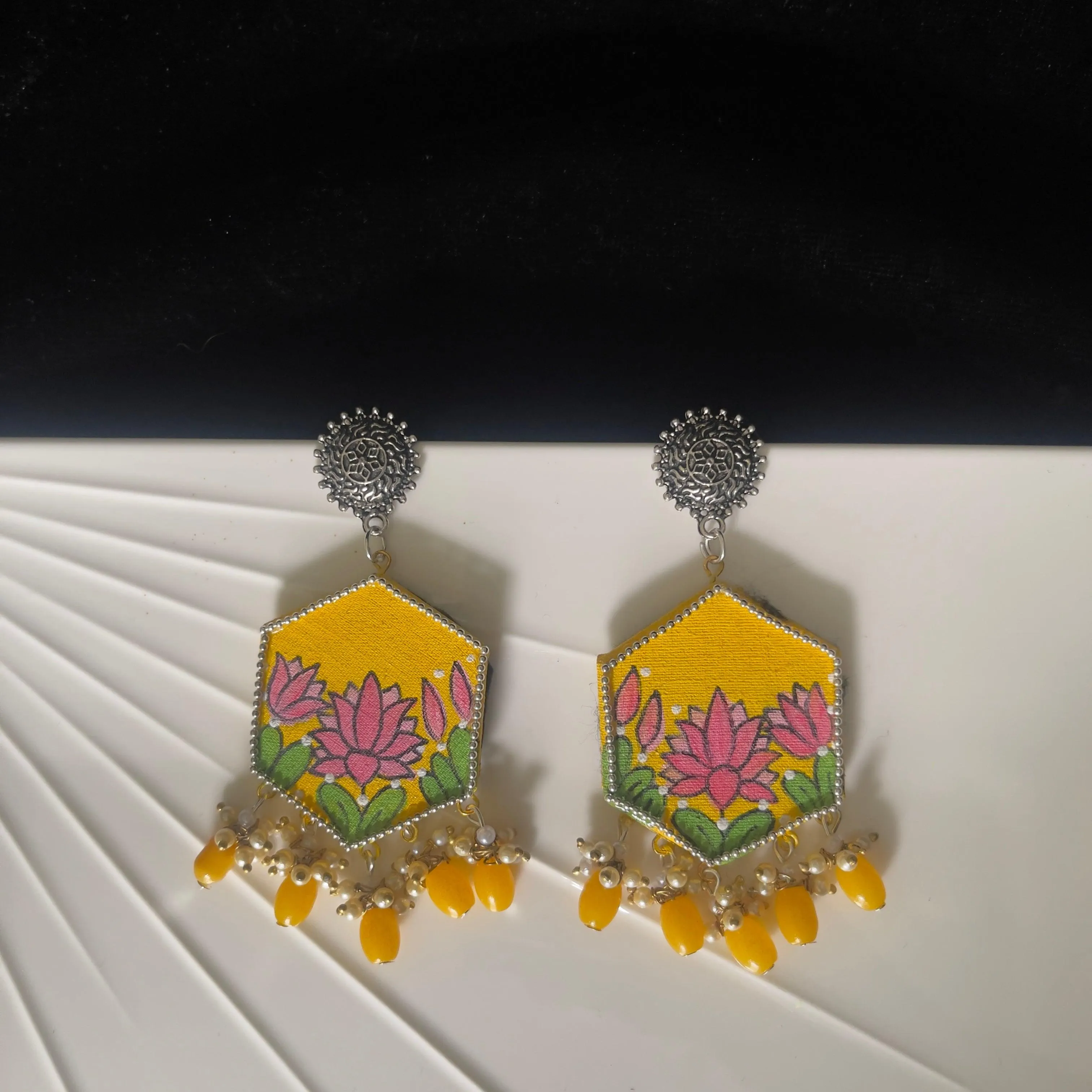 Dianthus Handpainted Yellow (Earrings)