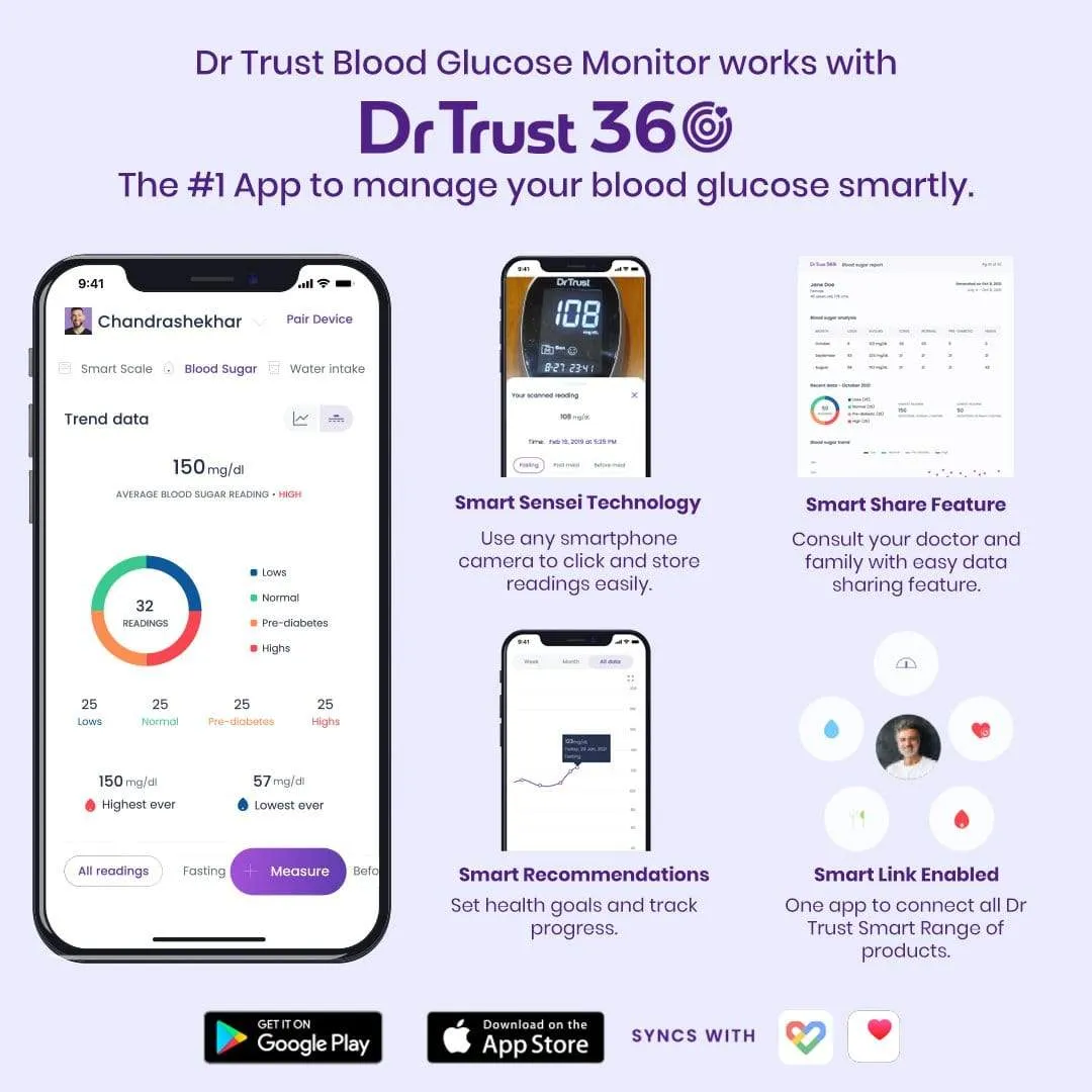 Dr Trust USA Platinum Blood Glucose Monitoring Device - 9002 I Digital Machine For Accurate Sugar Levels Testing At Home I Easy To Use Blood Sugar Testing Kit With FREE 10 Strips, 10 Lancets   1 Lancing Device