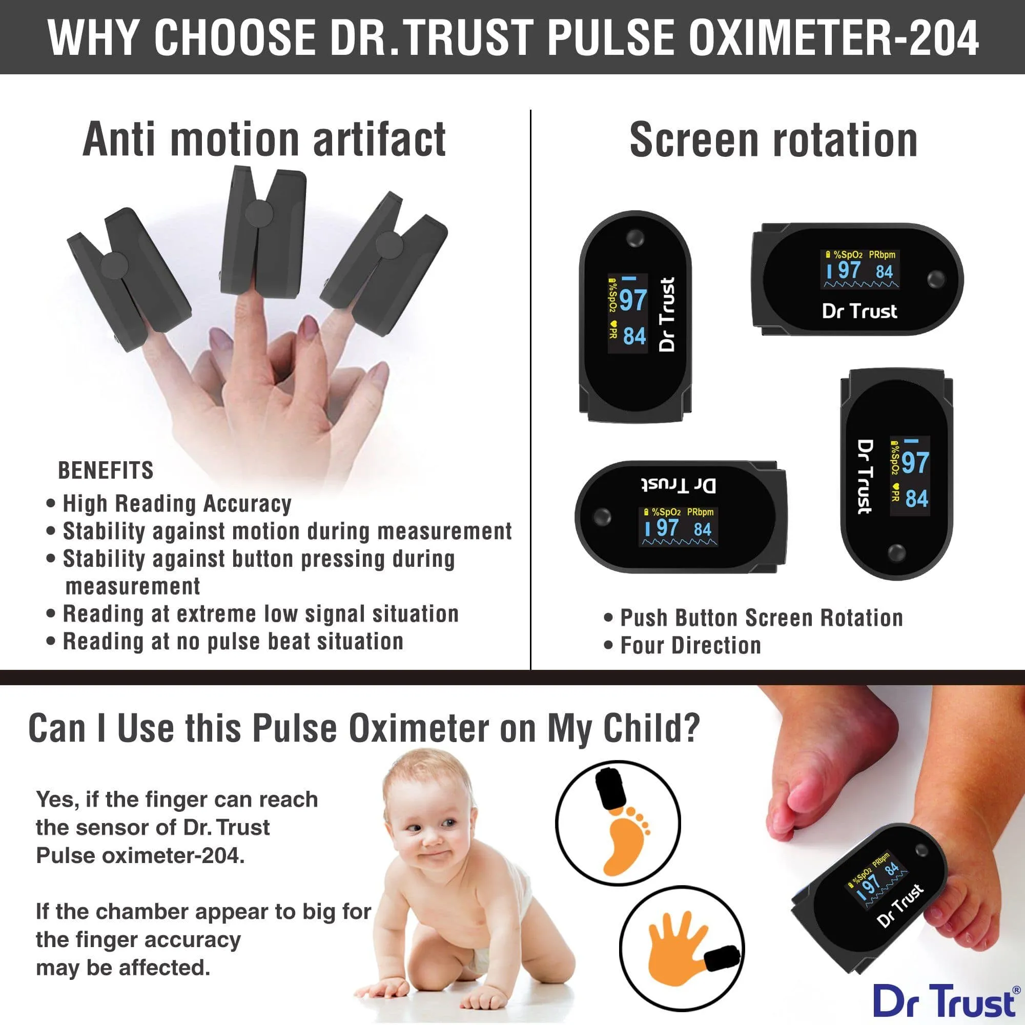 Dr Trust USA Pulse Oximeter Pulse Rate Monitor 204