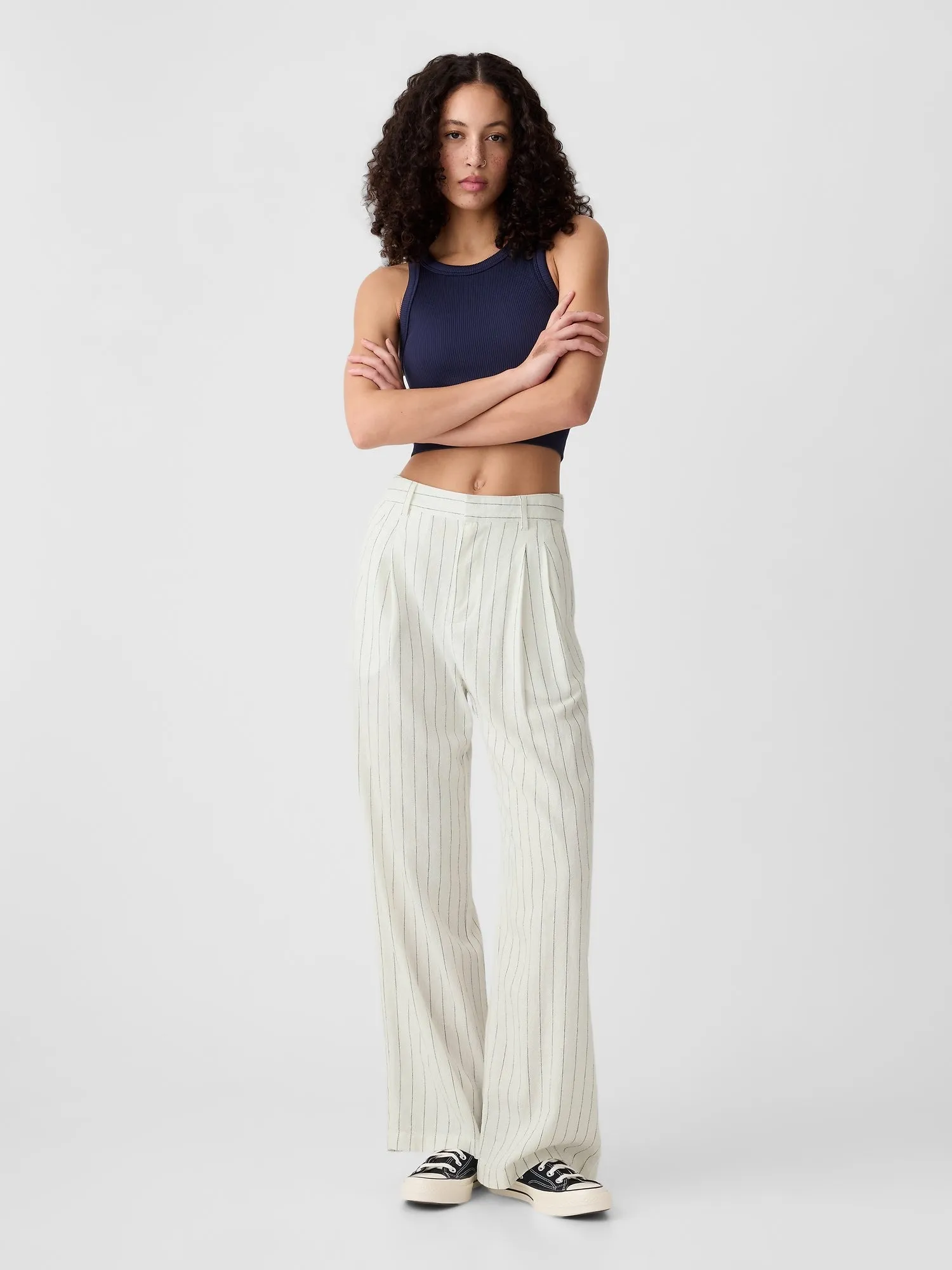 Easy Wide-Leg Linen-Blend Trousers