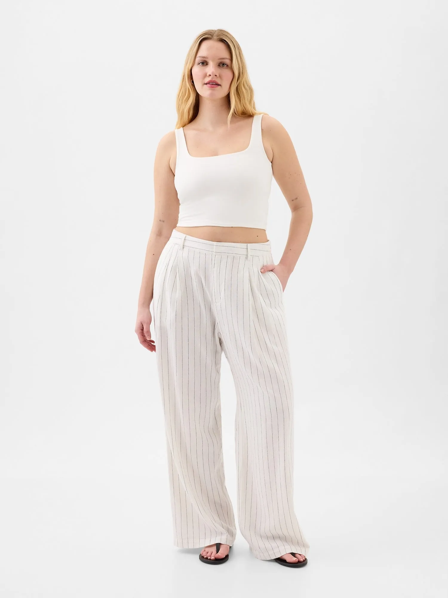 Easy Wide-Leg Linen-Blend Trousers