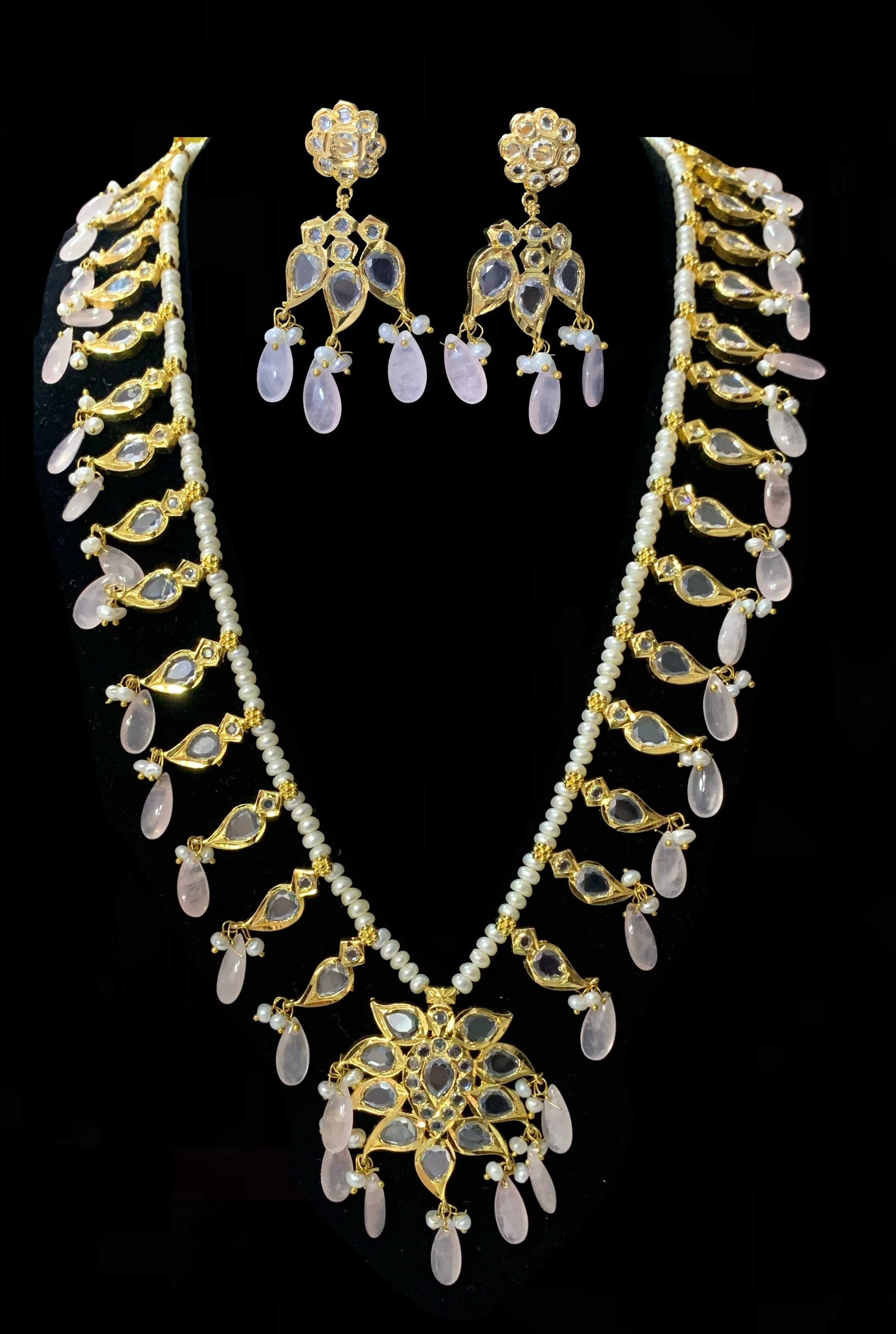 Erica pathani haar in fresh water pearls with rose quartz beads ( SHIPS IN 4 WEEKS   )