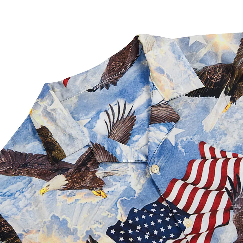 FLAG EAGLE  PRINTED ALOHA SHIRT