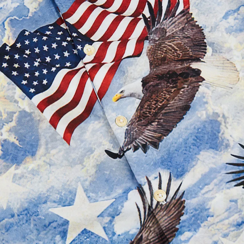 FLAG EAGLE  PRINTED ALOHA SHIRT