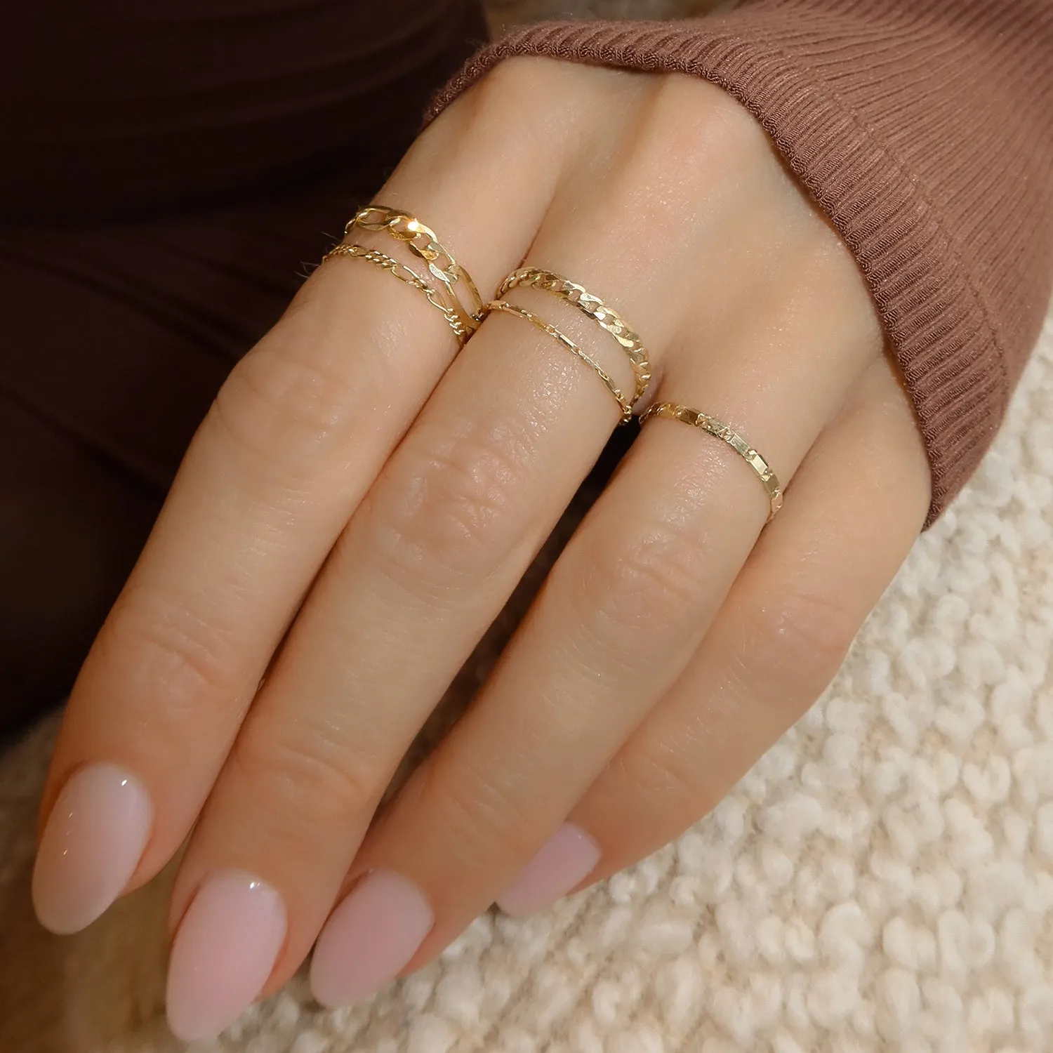 Golden Line Chain Ring | Solid 14k Gold