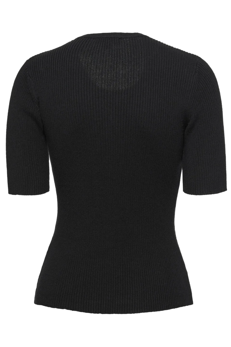 Graceful Black Rib Knit Half Sleeve Crew Neck Top