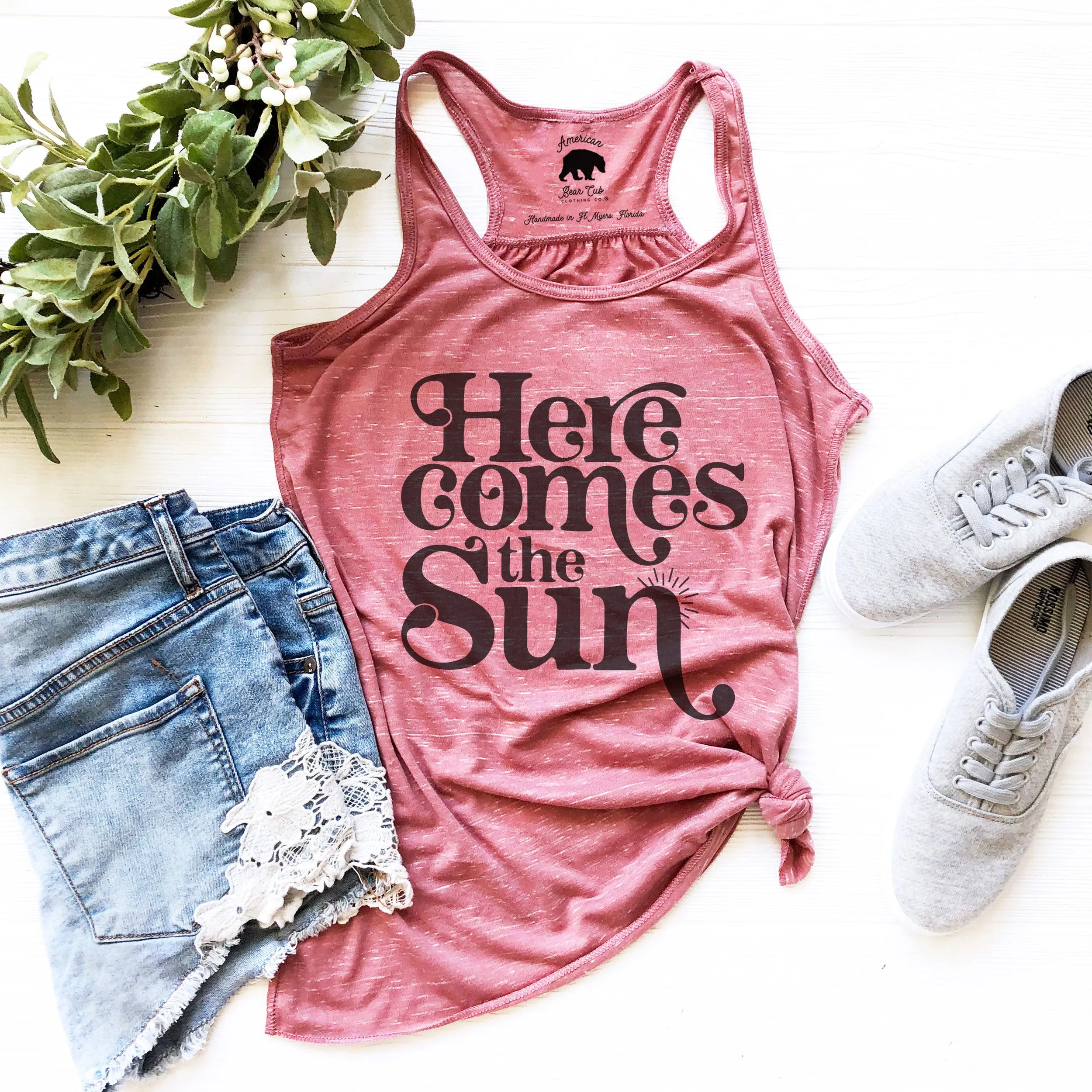 Here Comes the Sun flowy racerback tank tops