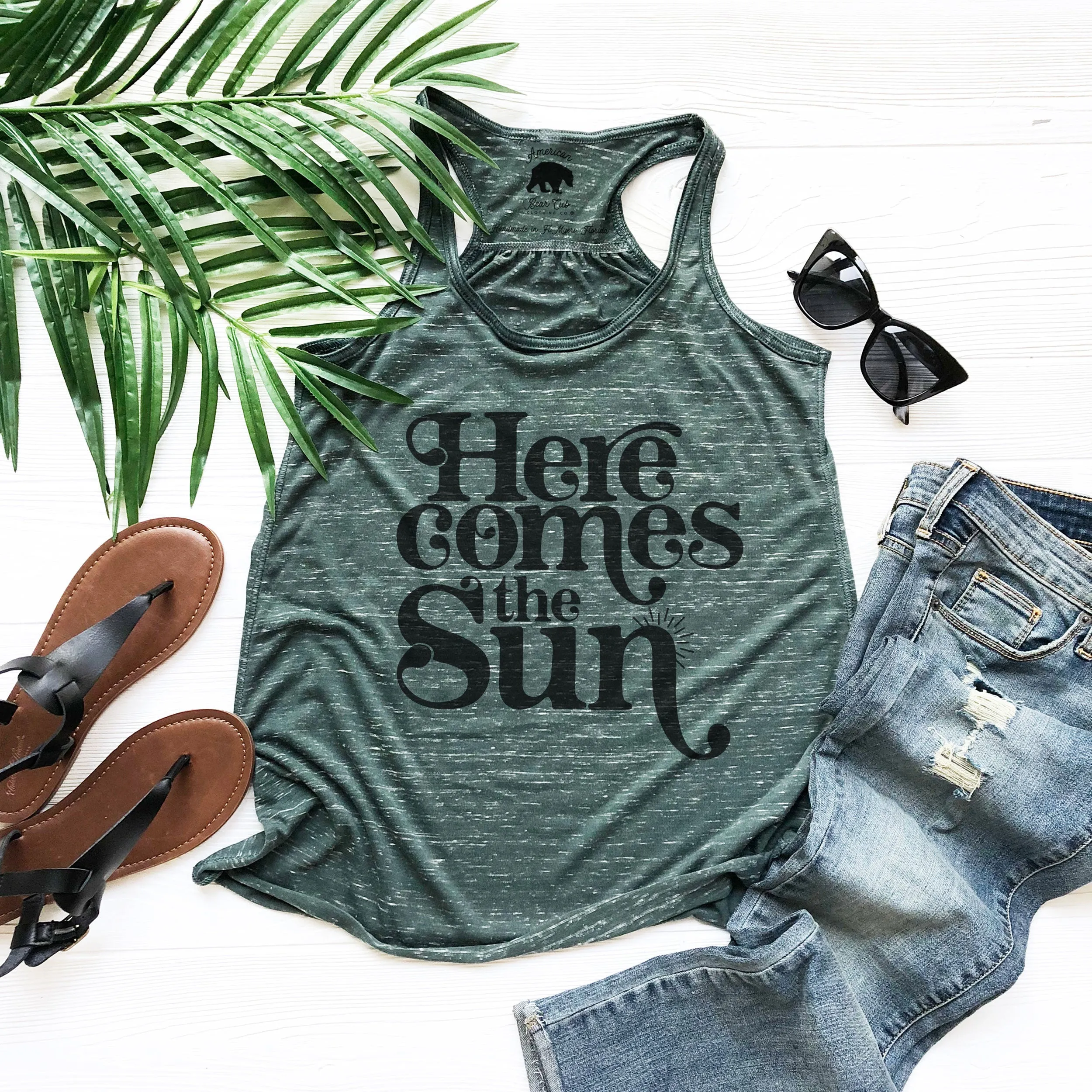 Here Comes the Sun flowy racerback tank tops