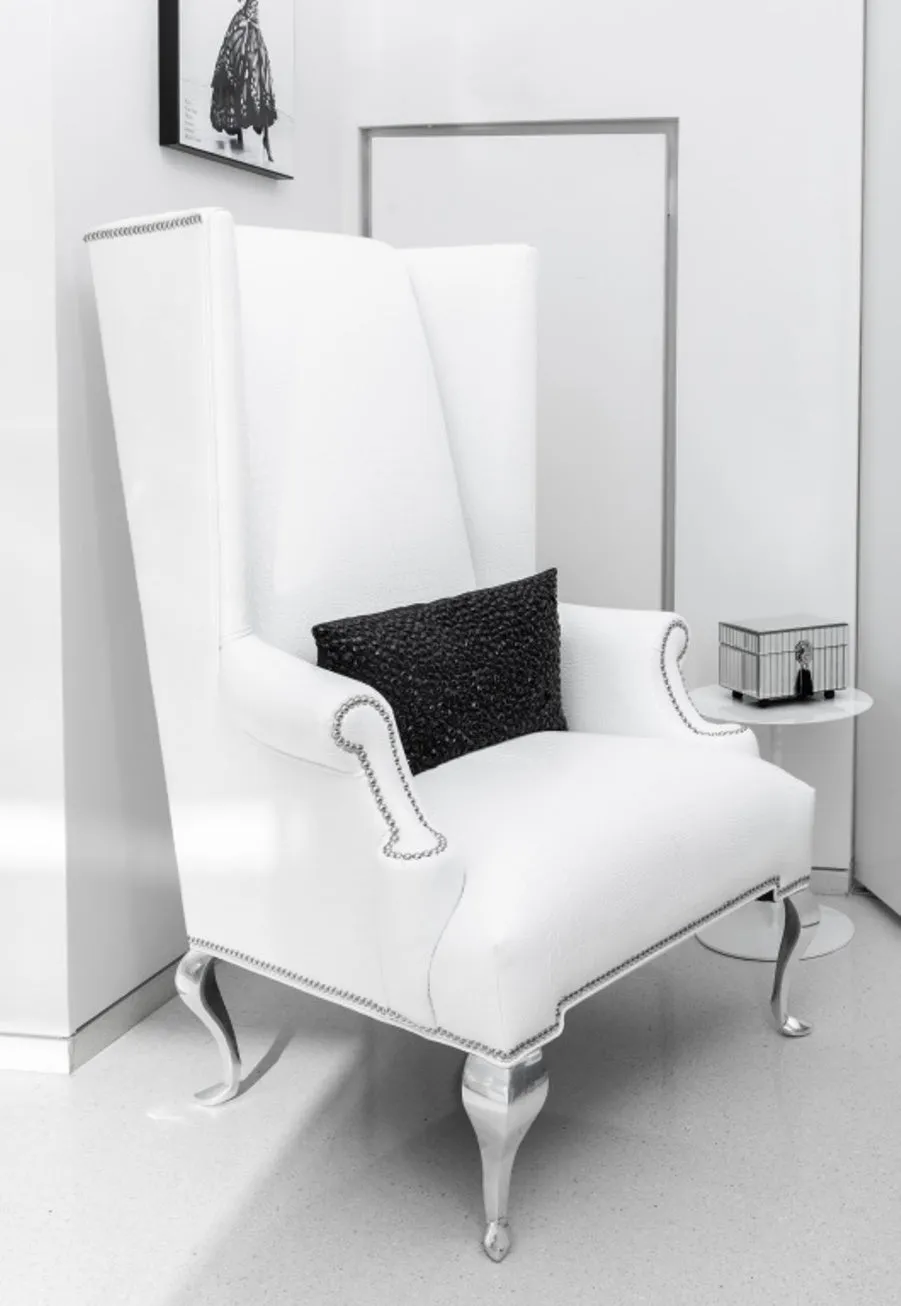 Hollywood Regency White Wingback Armchair