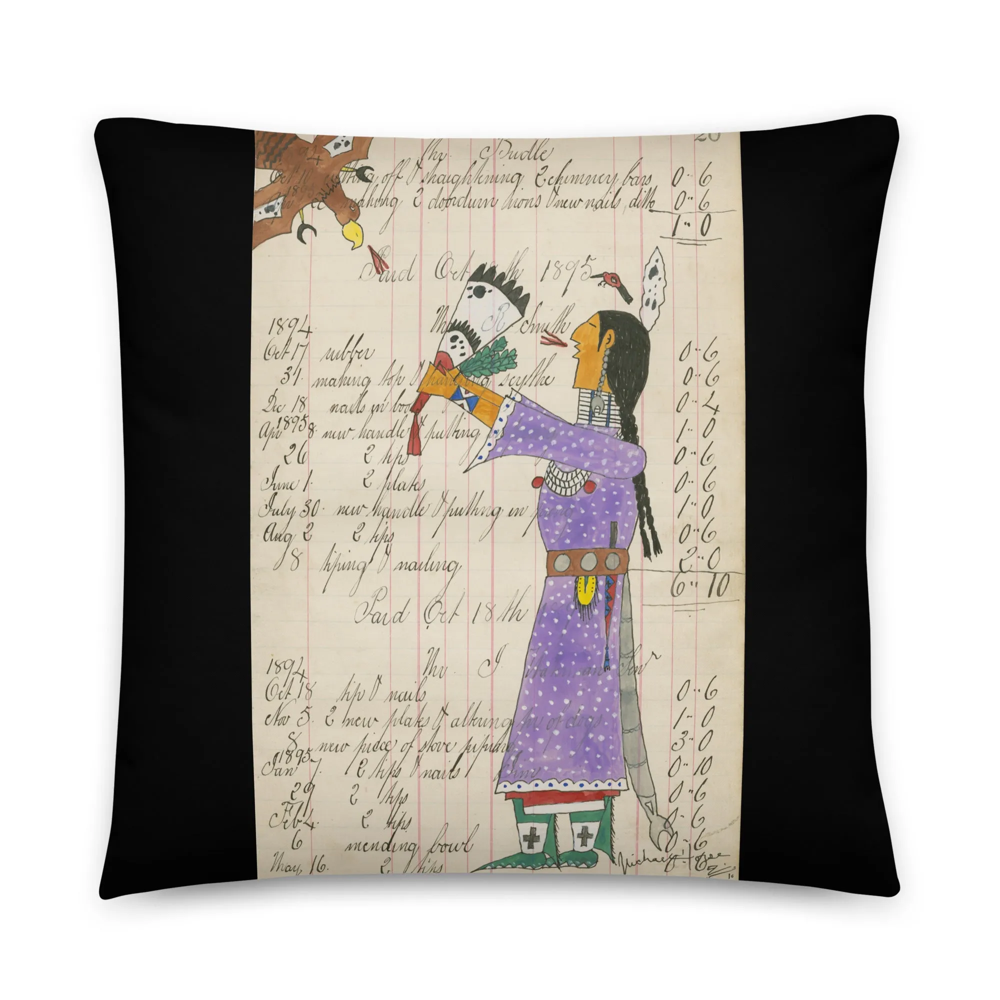 Hummingbird Woman Sends Her Prayers - Black Pillow