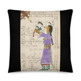 Hummingbird Woman Sends Her Prayers - Black Pillow