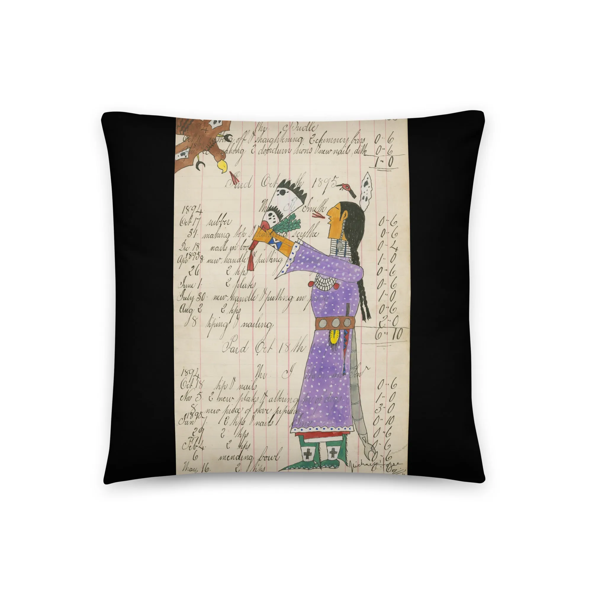 Hummingbird Woman Sends Her Prayers - Black Pillow